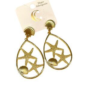 Charming Charlie Gold Starfish & Seashell Teardrop Hypoallergenic Earrings For W